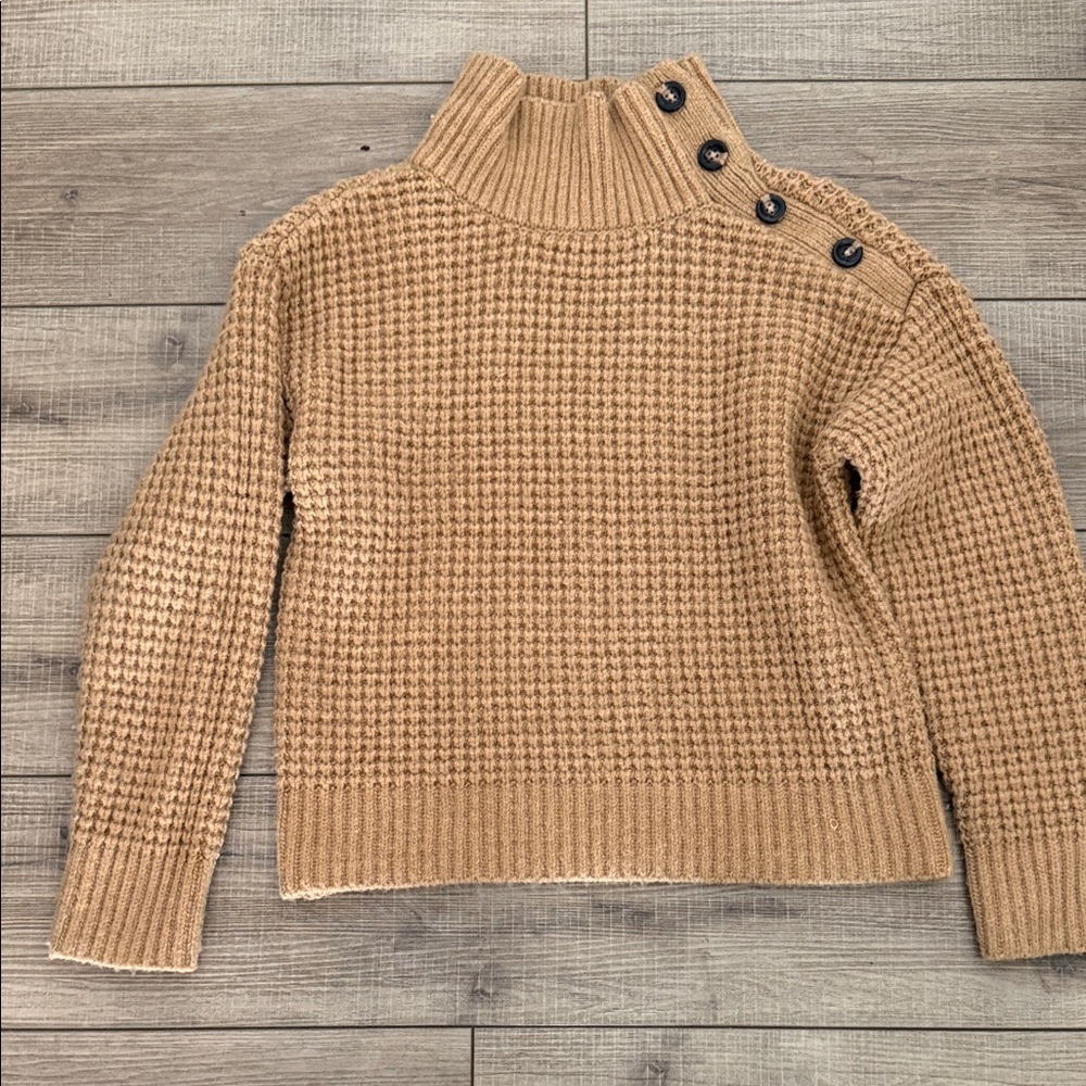 Ann Taylor weekend  Camel Button-Accent Turtleneck Sweater size small